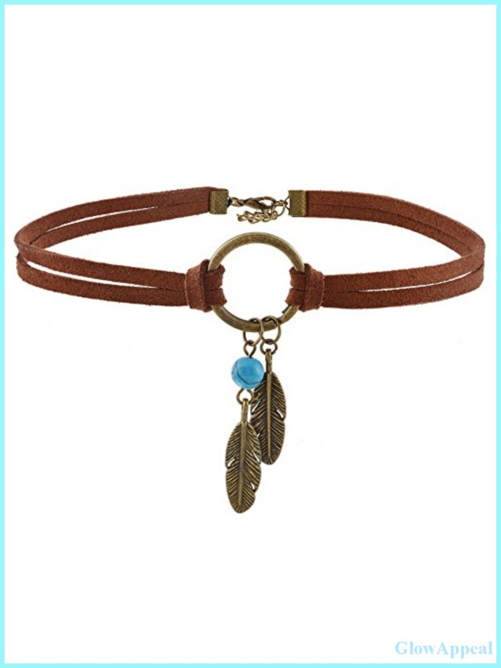 PU Leather Feather Charm Choker Necklace Western Boho Jewelry for Women